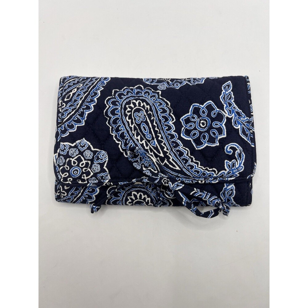 Vera Bradley Roll Up Quilted Jewelry Travel Organizer Bag in Navy White Bandana